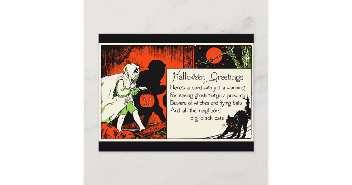 Vintage Halloween Greeting Black Cat Ghost Child Postcard | Zazzle