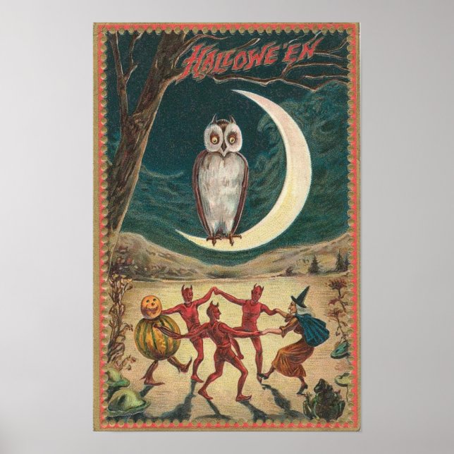 Vintage Halloween Greeting Cards Classic Posters (Front)