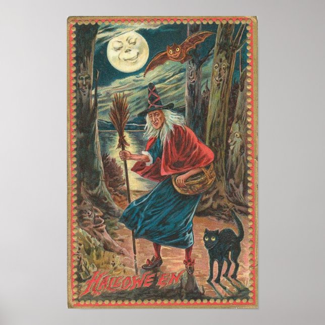 Vintage Halloween Greeting Cards Classic Posters (Front)