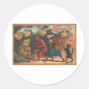 Vintage Halloween Greeting Cards Classic Posters Classic Round Sticker