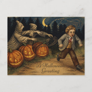 Vintage Halloween Greeting Postcard, Terrified Boy Postcard