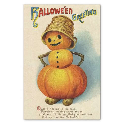 Vintage Halloween Greeting Pumpkin with Basket hat Tissue Paper