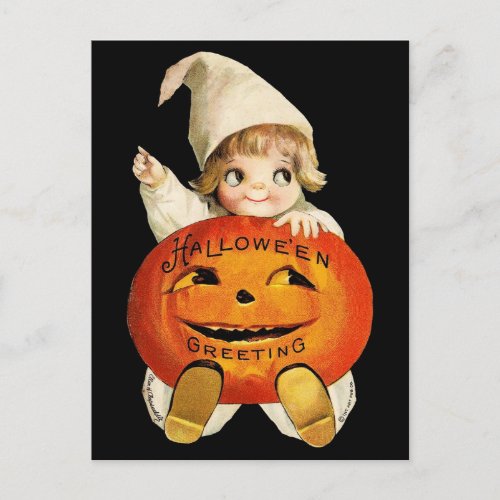 Vintage Halloween Greeting with Little Girl Postcard