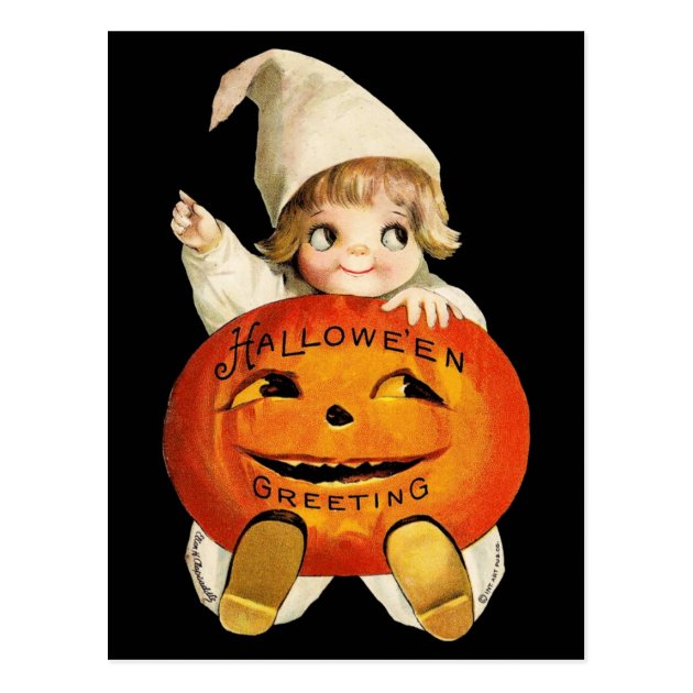 Vintage Halloween Greeting With Little Girl Postcard
