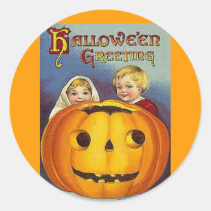 Vintage Halloween Greetings Classic Round Sticker