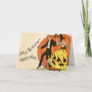Vintage Halloween Greetings - Dancing Couple - Card