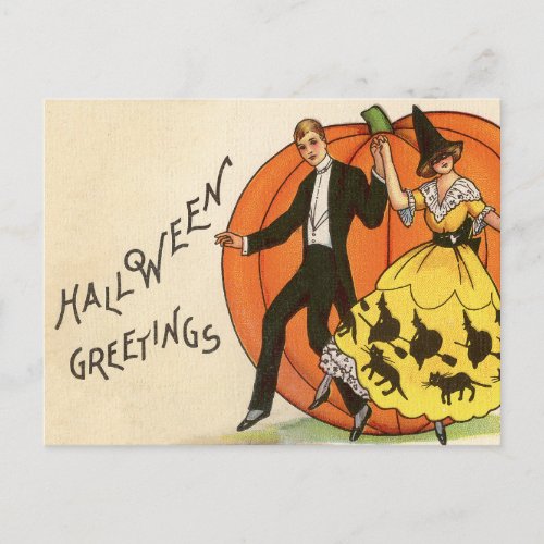 Vintage Halloween Greetings _ Dancing Couple _ Postcard