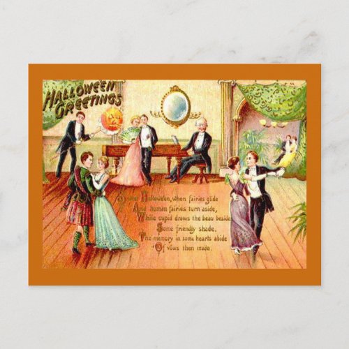 Vintage Halloween Greetings Dancing Postcard
