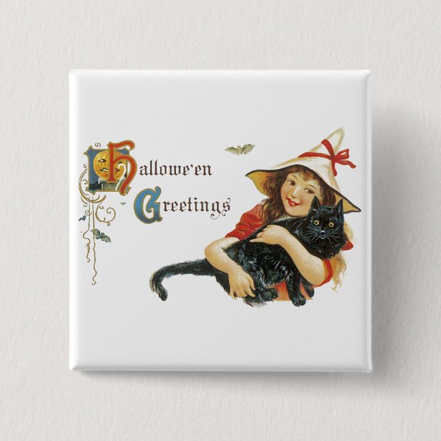 Vintage Halloween Greetings Pinback Button (Front)