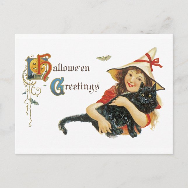Vintage Halloween Greetings Postcard (Front)