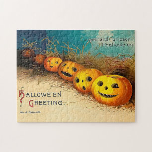 Vintage Halloween Greetings Row of Jack O' Lantern Jigsaw Puzzle