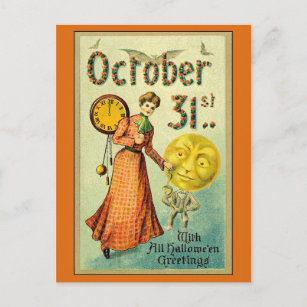 Vintage Halloween Greetings Victorian Woman  Postcard