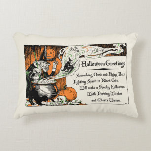 Vintage Halloween Greetings Witch Accent Pillow