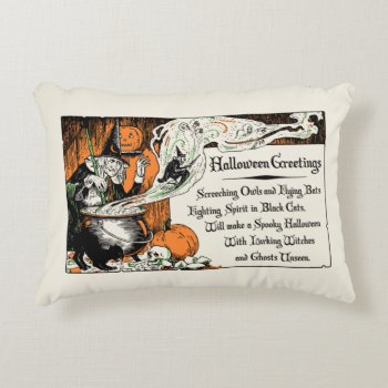 Vintage Halloween Greetings Witch Accent Pillow by Vintage_Halloween at Zazzle
