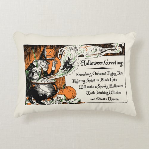 Vintage Halloween Greetings Witch Accent Pillow