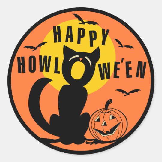 Vintage Halloween Happy Halloween Black Cat Classic Round Sticker 