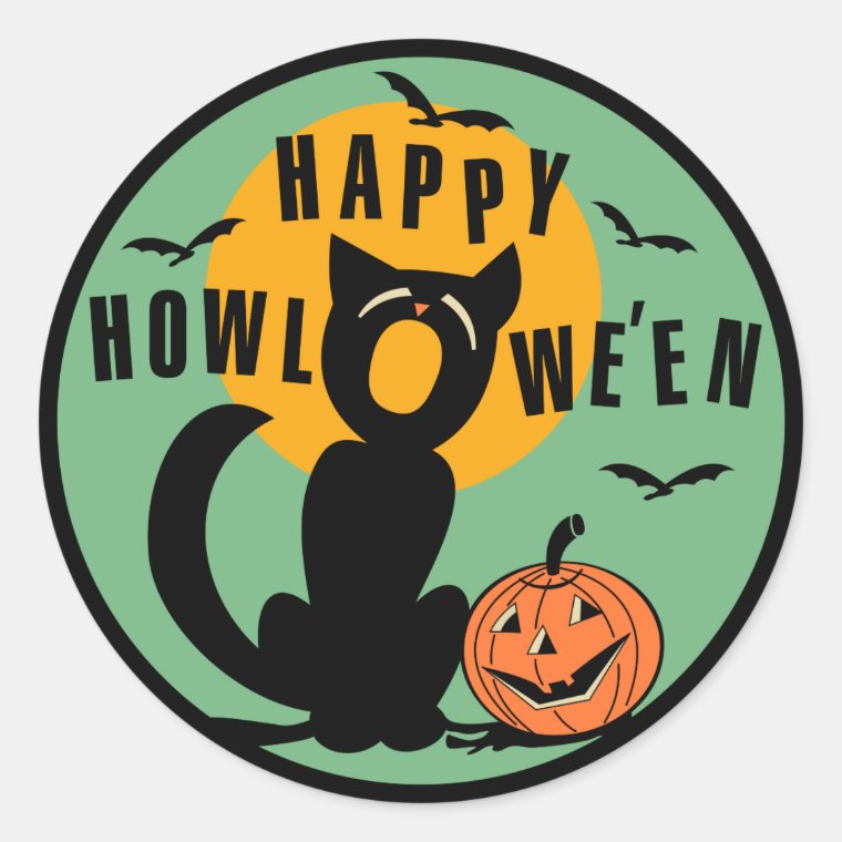 Vintage Halloween - Happy Halloween Black Cat Classic Round Sticker
