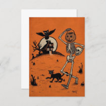 Vintage Halloween Happy Pumpkin Walking With Cat