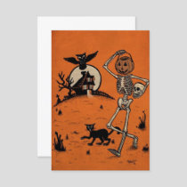 Vintage Halloween Happy Pumpkin Walking With Cat