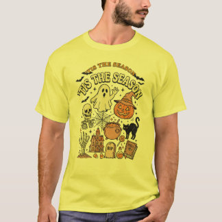 Vintage Halloween Haunted Gathering Illustration T-Shirt