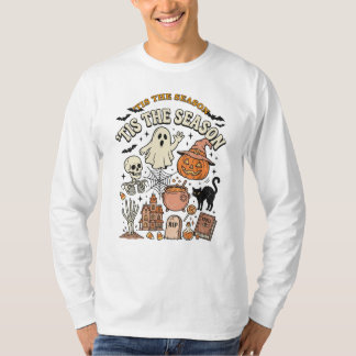 Vintage Halloween Haunted Gathering Illustration T-Shirt
