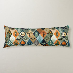 Vintage Halloween Haunted House Diamond Pattern Body Pillow
