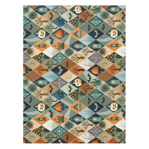Vintage Halloween Haunted House Diamond Pattern Tablecloth