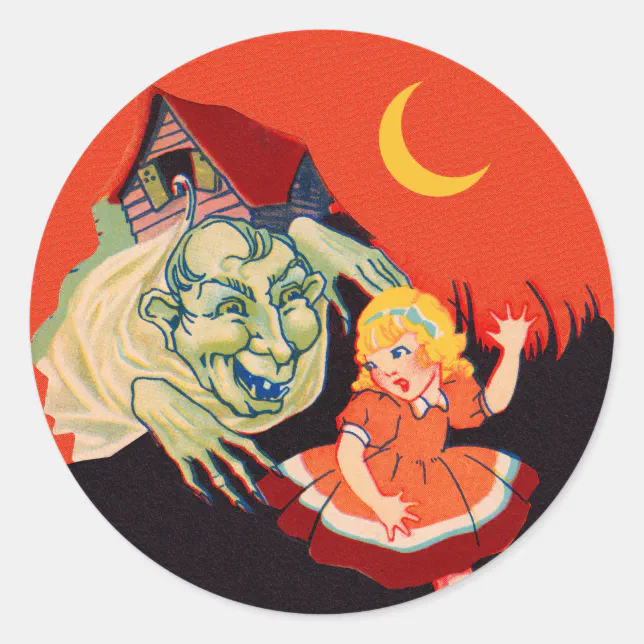 Vintage Halloween Haunted House Ghost Classic Round Sticker | Zazzle