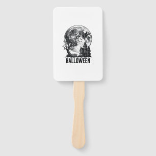 Vintage Halloween Haunted House Moon Shirt Design_ Hand Fan