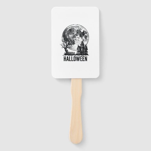 Vintage Halloween Haunted House Moon Shirt Design_ Hand Fan