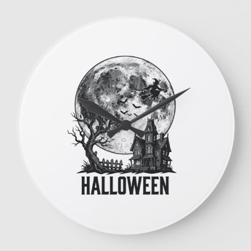 Vintage Halloween Haunted House Moon Shirt Design_ Large Clock