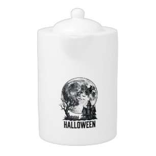 Vintage Halloween Haunted House Moon Shirt Design_ Teapot