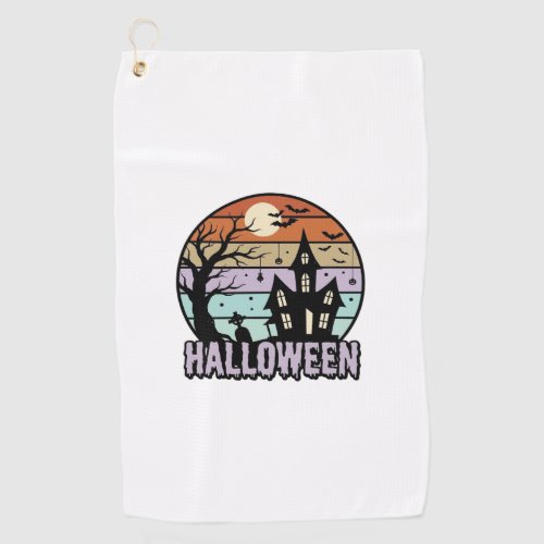 Vintage Halloween Haunted House Shirt Design_1 Golf Towel