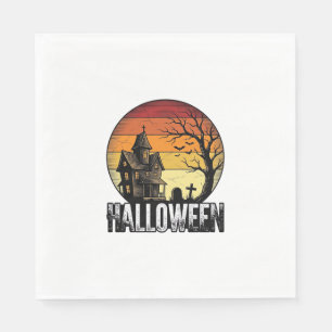 Vintage Halloween Haunted House Sunset Vector Art_ Napkins