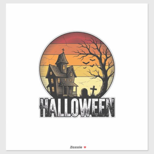 Vintage Halloween Haunted House Sunset Vector Art_ Sticker