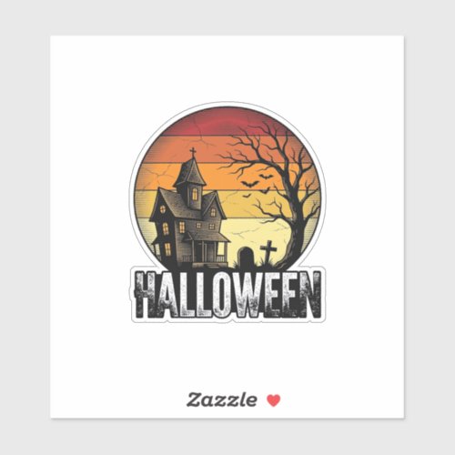 Vintage Halloween Haunted House Sunset Vector Art_ Sticker