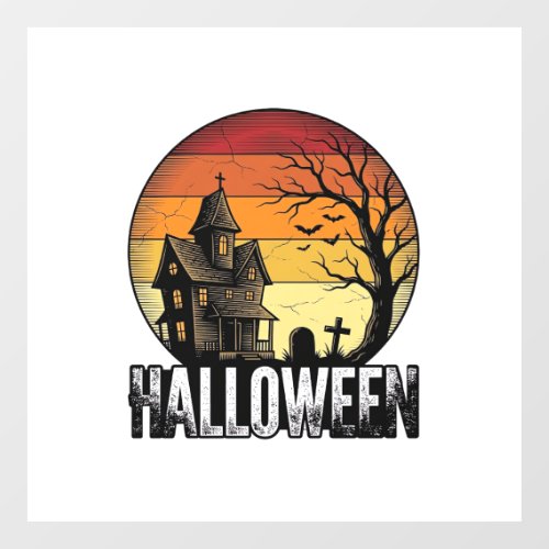 Vintage Halloween Haunted House Sunset Vector Art_ Window Cling