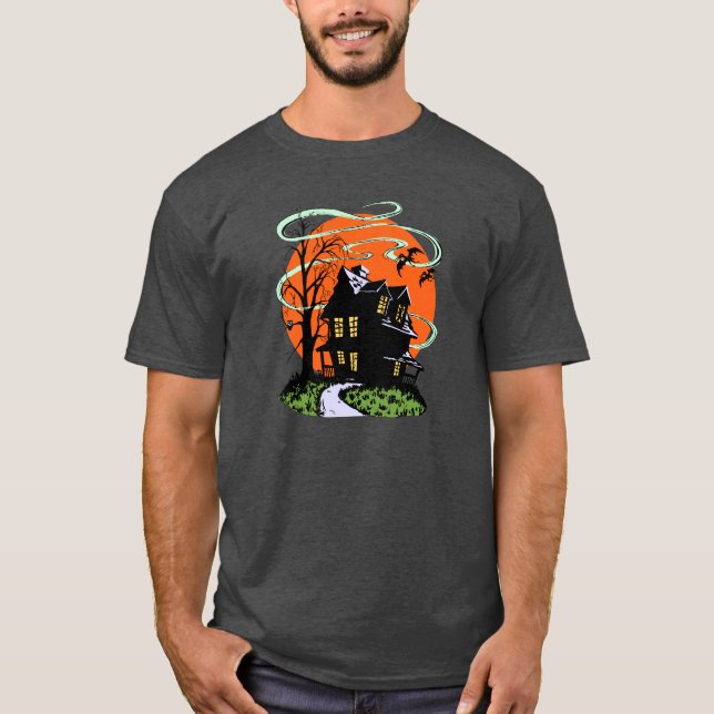 Vintage Halloween Haunted House T-Shirt (Front)