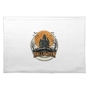 Vintage Halloween Haunted House Vector Design_1 Cloth Placemat