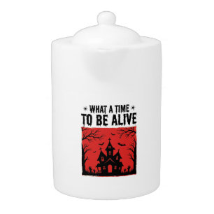Vintage Halloween Haunted House What A Time Shirt Teapot