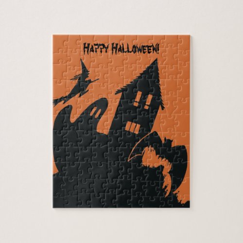 Vintage Halloween Haunted House Witch Ghost Bat Jigsaw Puzzle