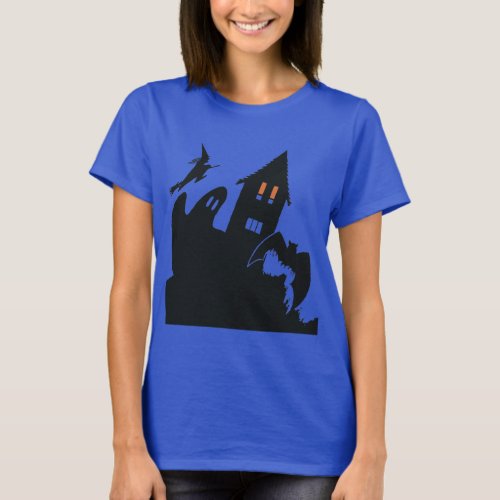 Vintage Halloween Haunted House Witch Ghost Bat T_Shirt