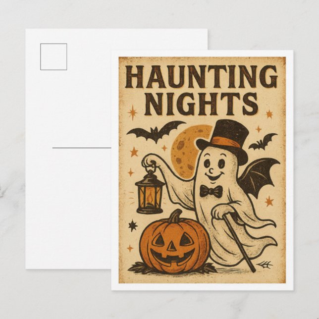 Vintage Halloween Haunting NIghts Postcard (Front/Back)