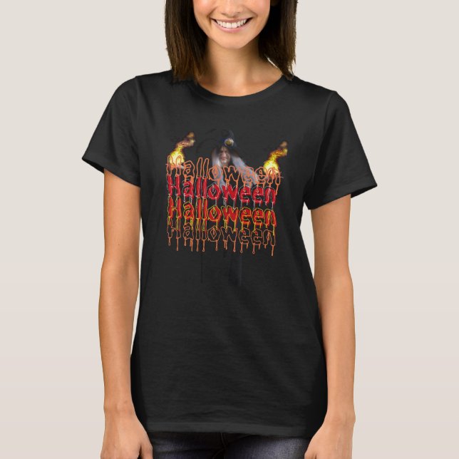 Vintage Halloween Hellfire Fire Witch T-Shirt (Front)