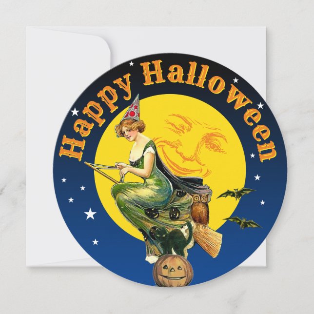 Vintage Halloween Holiday Greeting Card Template (Front)