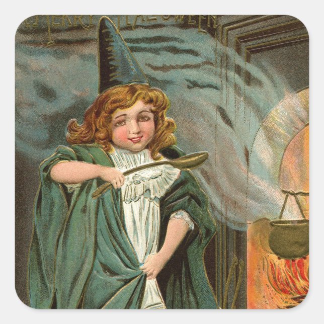 Vintage Halloween Holiday witch  Square Sticker (Front)