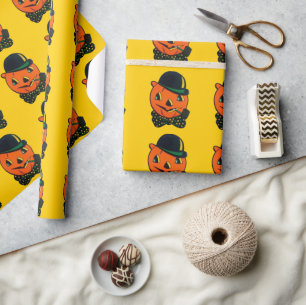 Vintage Halloween Holiday wrapping paper pumpkin