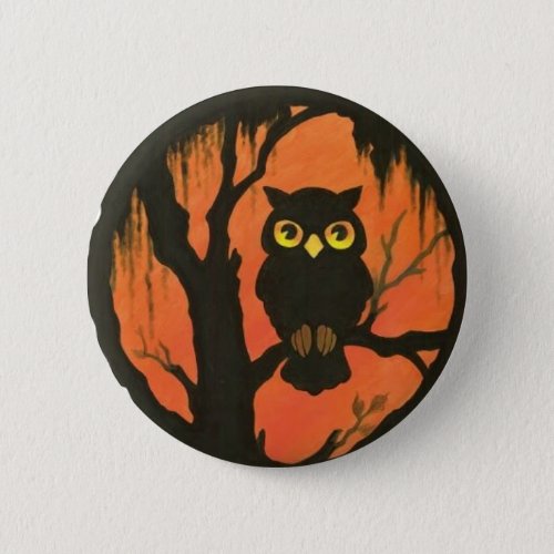 Vintage Halloween Hoot Owl Round Button