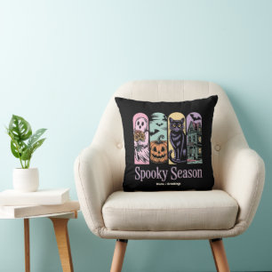 Vintage Halloween Horror Spooky Season Cute Creepy Throw Pillow