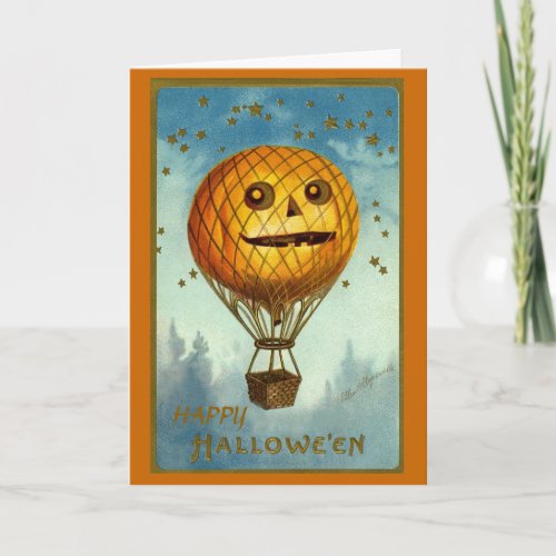 Vintage Halloween Hot Air Balloon Card